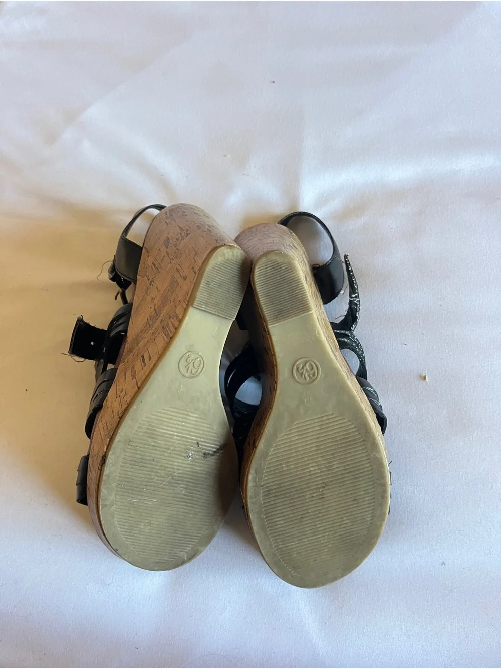 Mossimo Supply Co Black Cork Wedge Sandals Size 6.5 Strappy Heel 👡